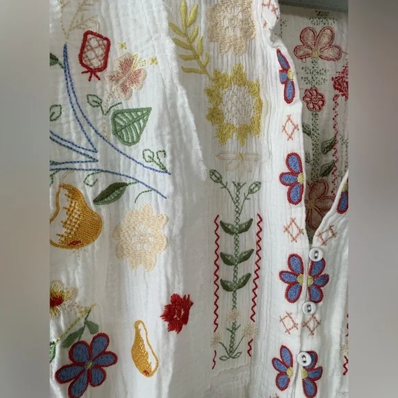 Johnny Was white Felicity Tunic embroidered blouse shirt NWOT size M - Picture 10 of 11